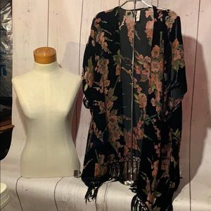 Velvet floral shawl with fringe wedding gala 2x